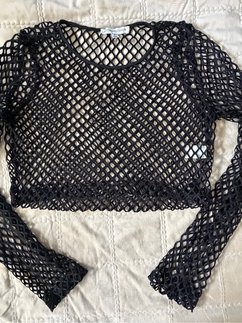 Hot & Delicious Black Fishnet Mesh Long Sleeve Crop Top – Size Small